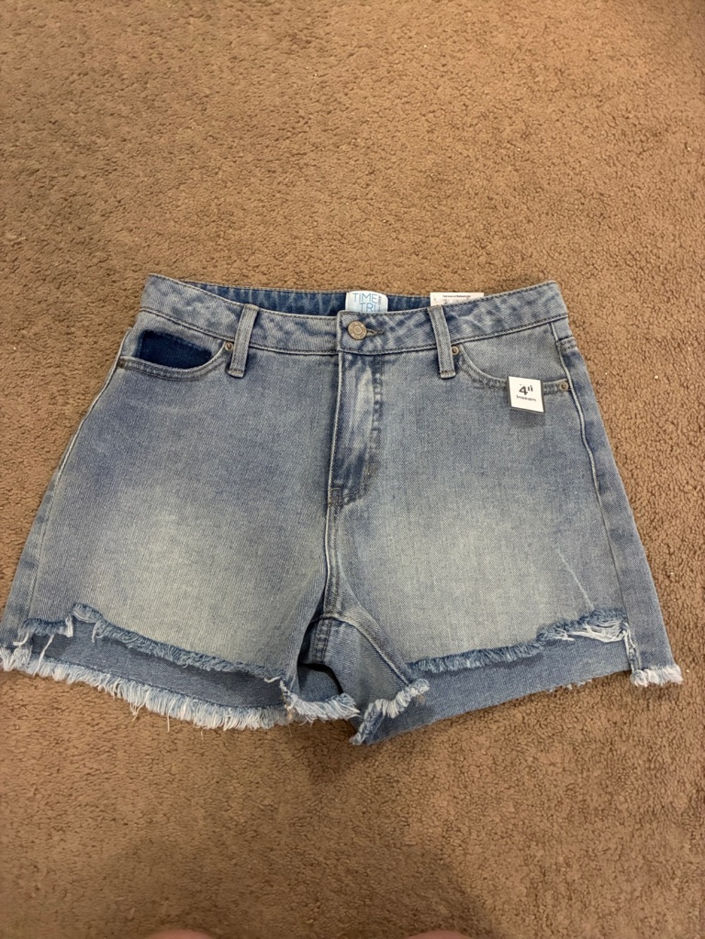 Time and Tru Light Wash Frayed Hem Denim Shorts